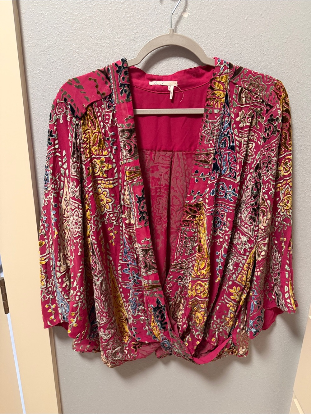Anthropologie Fuchsia Paisley-Print Draped Blouse
